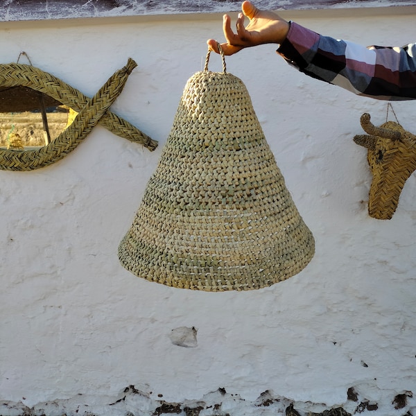 Openwork wicker shade ; Moroccan handmade Natural Rattan lampshade, Suspension Doum , bohemian light pendant ,Moroccan handmade  straw ,gift