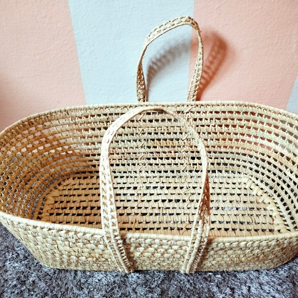 Oval changing basket in palm leaves, palm storage box 82cm*47cm*25cm