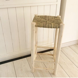 rattan bar stools craft chair, woven straw stool, vintage Berber stool woden bench, high bar stool 100 cm