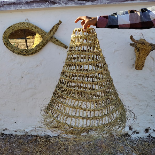 Openwork wicker shade ; Moroccan handmade Natural Rattan lampshade, Suspension Doum , bohemian light pendant ,Moroccan handmade  straw ,gift