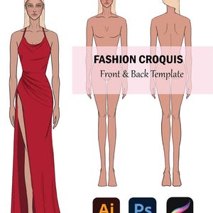 Croquis Template Female Fashion Figure Front & Back | Fashion Design, Drawing Template for Clothing Designers | Instant Download Available