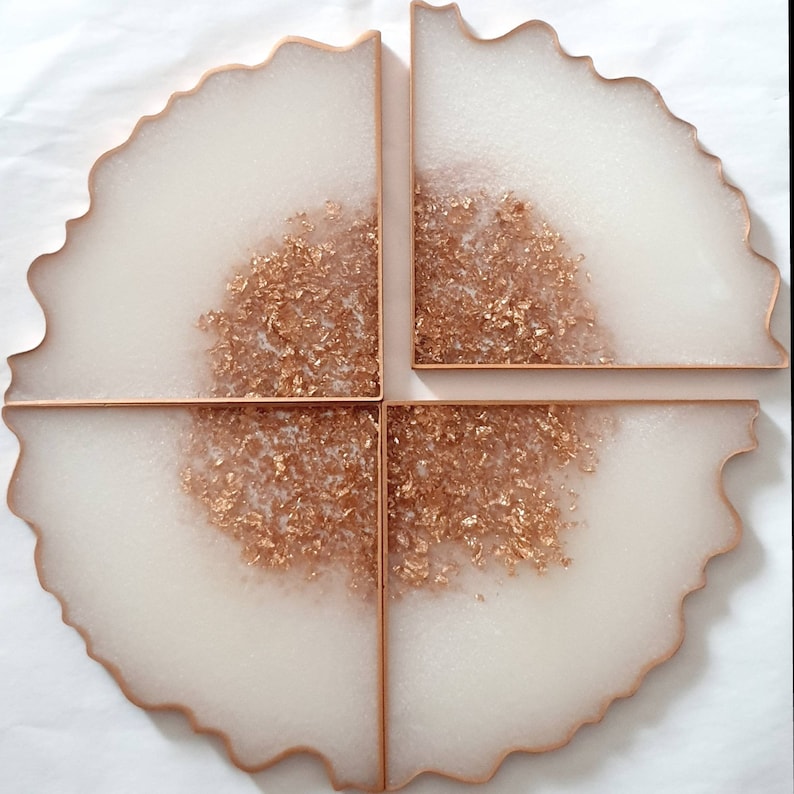 Moonlit Gold Reversible Geode Agate Style Resin Coaster Set of 4