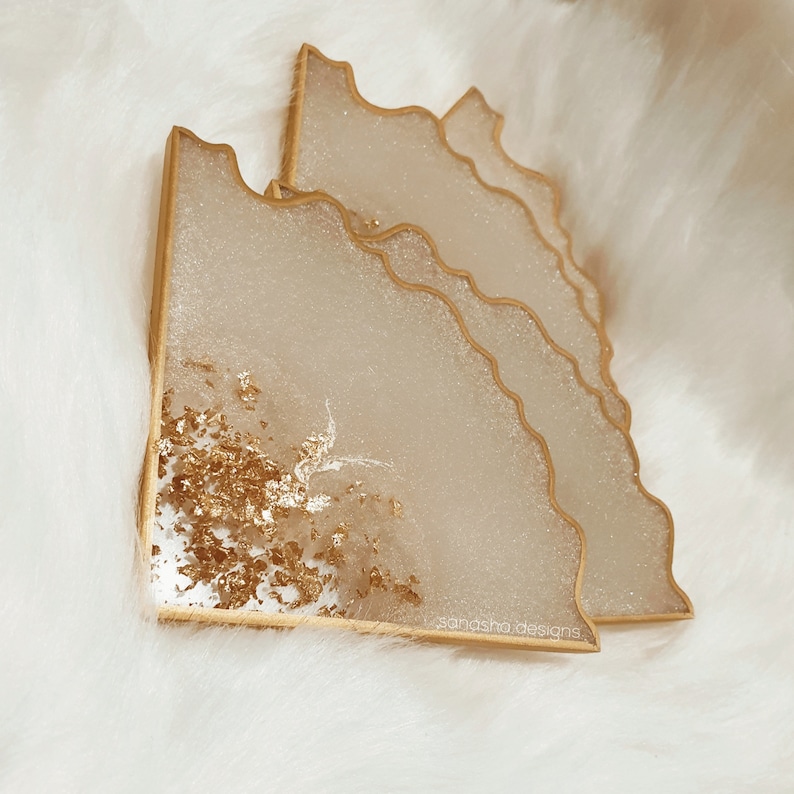 Moonlit Gold Reversible Geode Agate Style Resin Coaster Set of 4