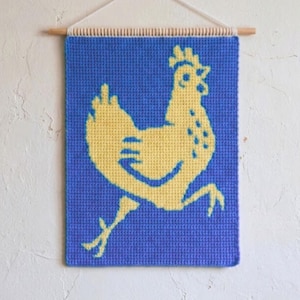 Haakpatroon Chicken Run Tapestry + overlay mozaïek – Hen Knit Wall Hanging