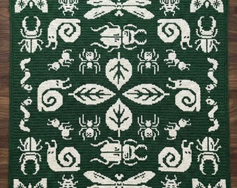 Haakpatroon Afghan Bug Life-deken – Gedetailleerde mozaïek overlay met insectenmozaïek pdf - Critter-tapijt