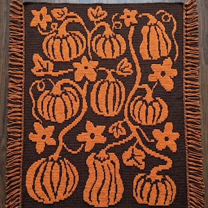 Pumpafilt Gobelängvirkad + Överlägg Mosaikmönster – Höst Halloween-pläd