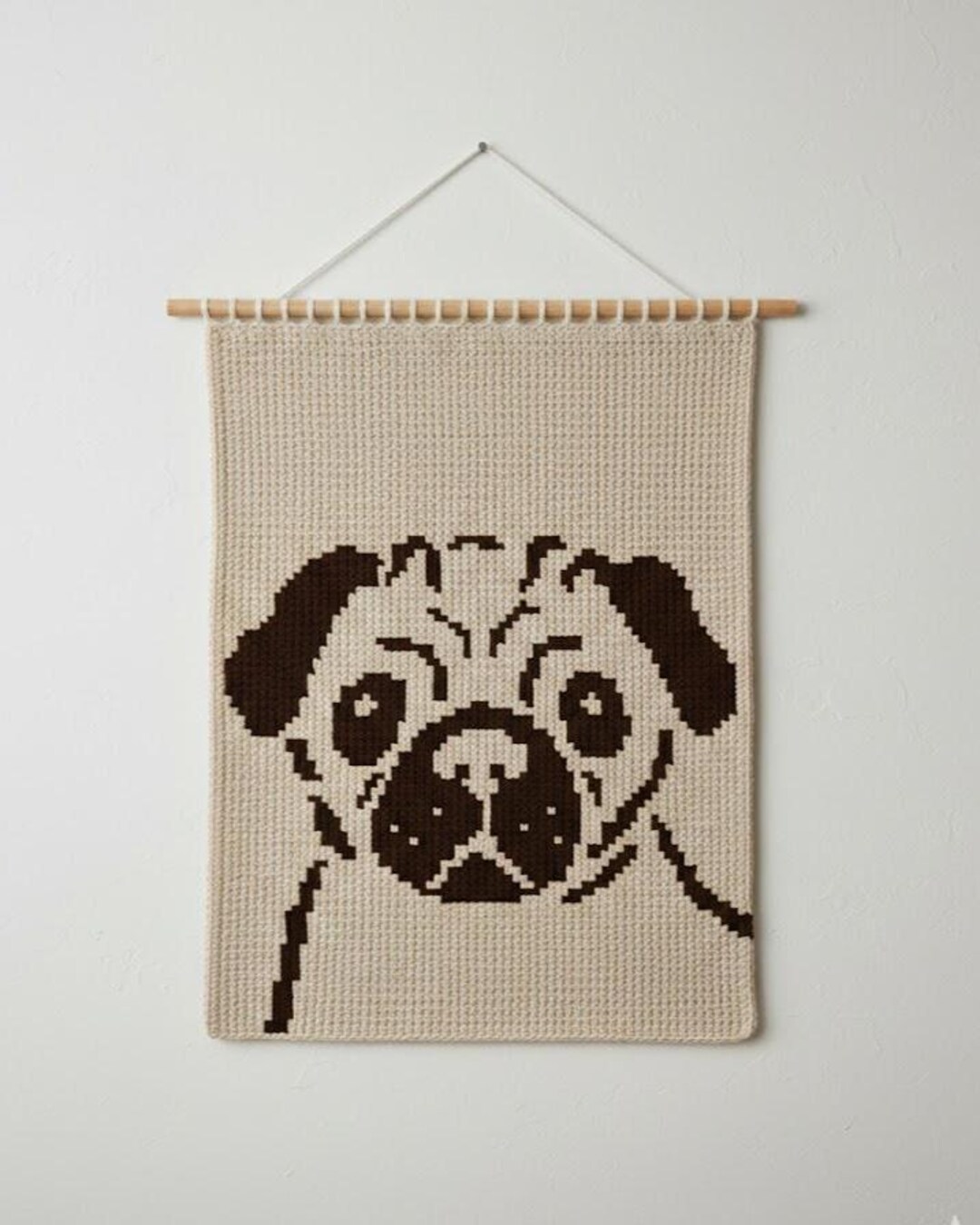 Pug Dog Tapestry Crochet Pattern – Pet Portrait Wall Hanging Two Colors ...