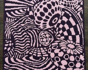 Funky illusion blanket crochet pattern - trippy unique throw PDF