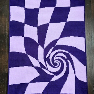 Checkered blanket vortex afghan crochet pattern – Funky Abstract throw overlay mosaic PDF