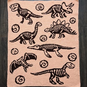 Dinosaurusfossielen deken Afghaanse haakpatroon – Gedetailleerd Jurassic-mozaïekpatroon voor plaid (PDF) - Dierenkleed