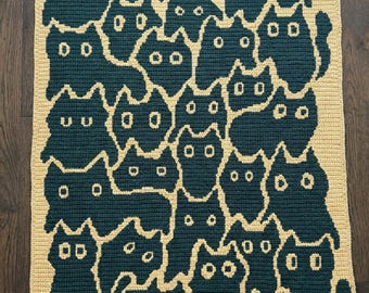 Haakpatroon Afghaanse kattendeken – overlay mozaïek met kittens – Void kattentapijt