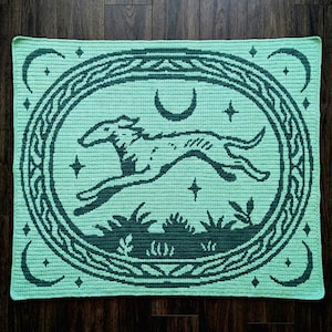 Borzoi dog graphghan crochet pattern – Greyhound overlay mosaic PDF