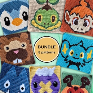 Mönster med 8 virkade rutor för Pokémon - Gen 4 Bundle-underlägg - Y2K Mormors rutor-gobelängmönster