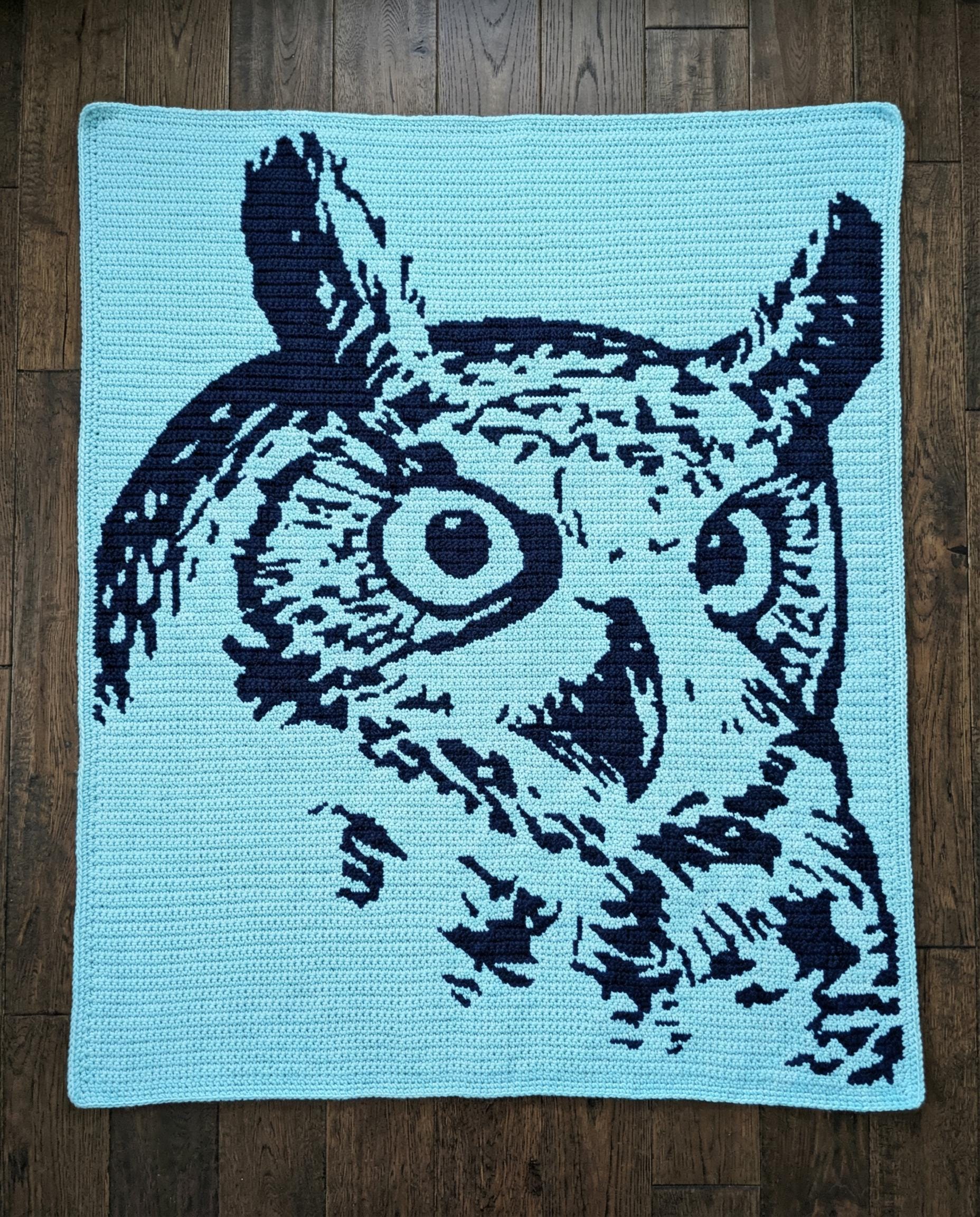 30 Owl Blanket Crochet Patterns for Cozy Gifting and Woodland Charm 10 Horned Owl Graphgan in Overlay Mosaic