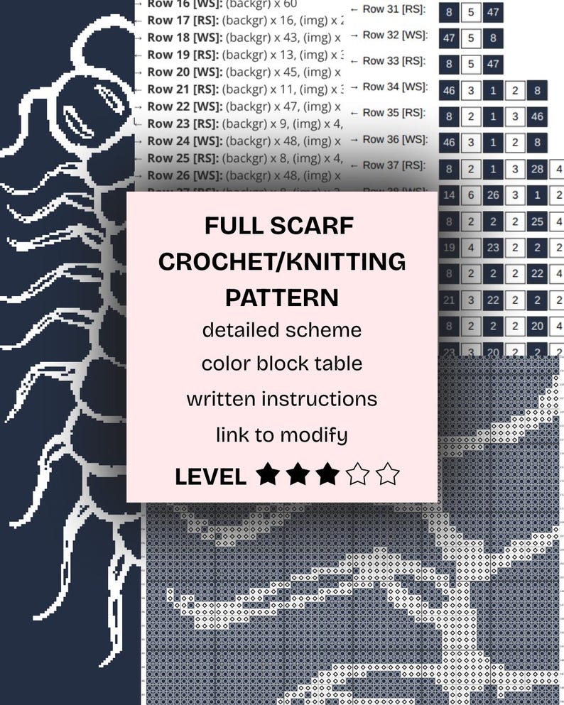 Centipede Unisex Scarf Crochet Pattern PDF - Insect Spooky Double Knit ...