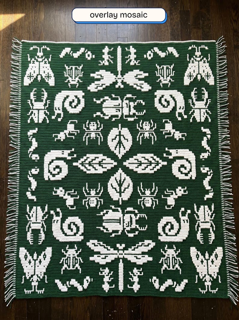 Afghan Bug Life blanket crochet pattern – Detailed Insects throw overlay mosaic PDF - Critter rug image 3