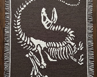 Dinosaur Skeleton blanket crochet pattern – Detailed Fossil throw overlay mosaic PDF - Critter rug
