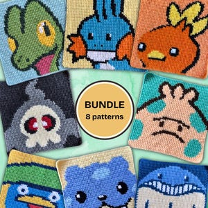 8 Pokemon crochet squares pattern - Gen 3 Bundle coasters - Y2K Granny square tapestry pattern