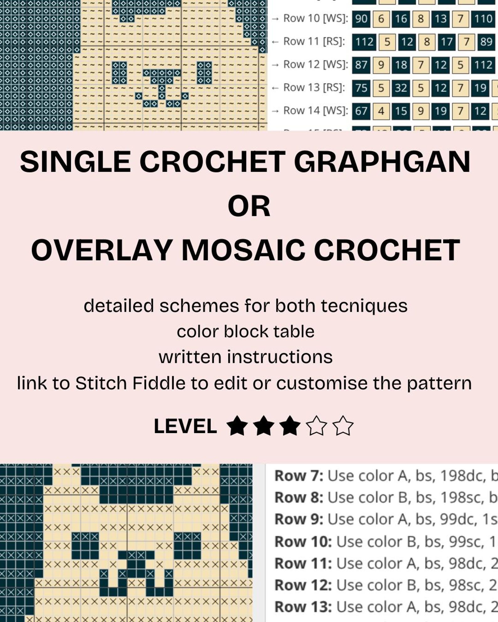 Cats Dancing Graphghan Crochet Pattern – Kitten Circle Overlay Mosaic ...