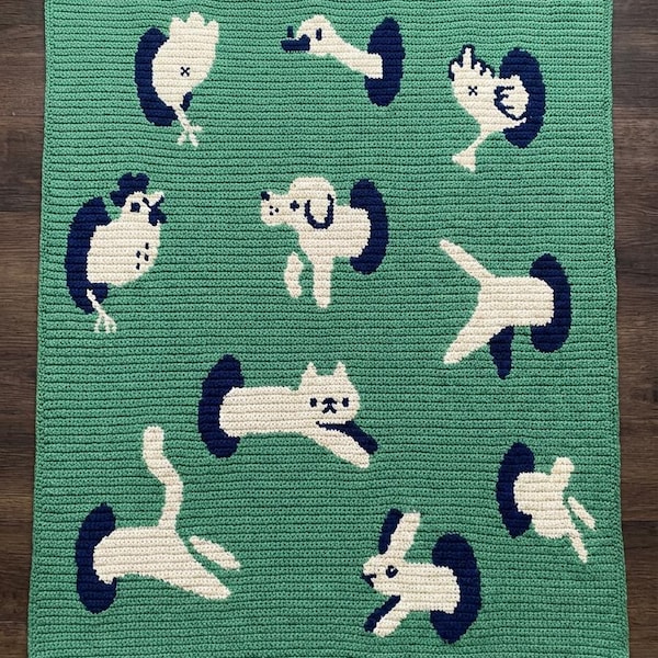 Fun portal for pets blanket crochet pattern Graphgan - Cats, dogs and birds unique throw