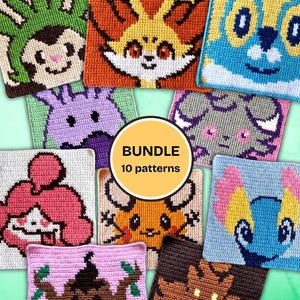 10 Pokémon virkmönster - Gen 6 Bundle-underlägg - Y2K Mormor fyrkantig enkel maska