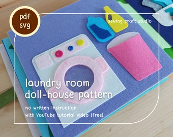 PDF, SVG no sewing laundry room quiet book pattern with tutorial video on YouTube