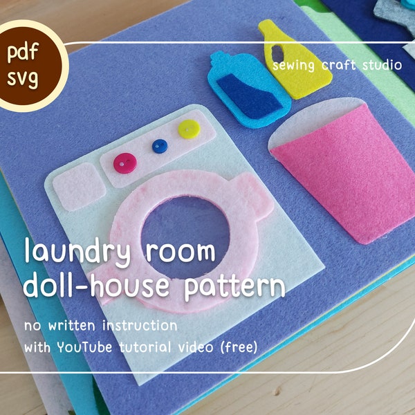 PDF, SVG no sewing laundry room quiet book pattern with tutorial video on YouTube