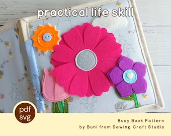 PDF, SVG flowers practical life skill quiet book page activity pattern with written instruction
