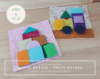 Locomotive and house puzzle pattern for a 20x20 cm quiet book