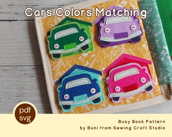 PDF-SVG car & garage colors matching quiet book page activity pattern with written instruction