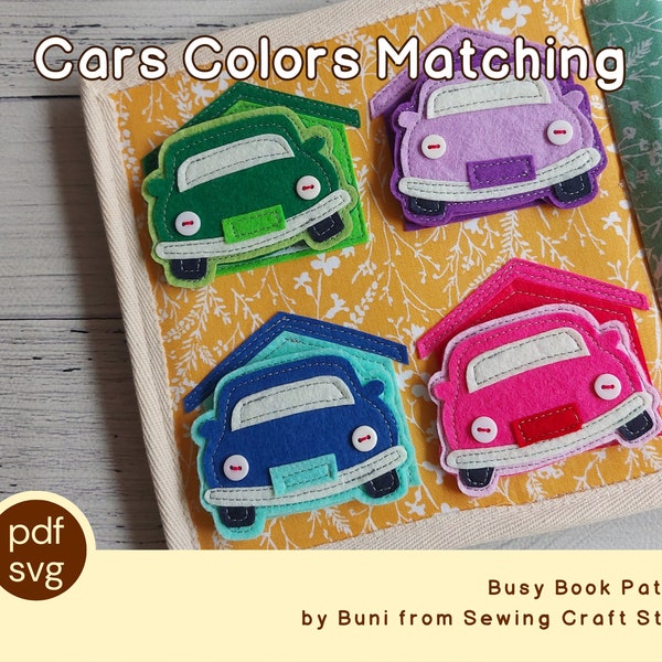 PDF-SVG car & garage colors matching quiet book page activity pattern with written instruction