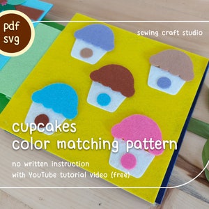 PDF, SVG cupcake color matching quiet book pattern, a no sewing busy book template image 1