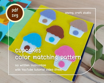 PDF, SVG cupcake color matching quiet book pattern, a no sewing busy book template