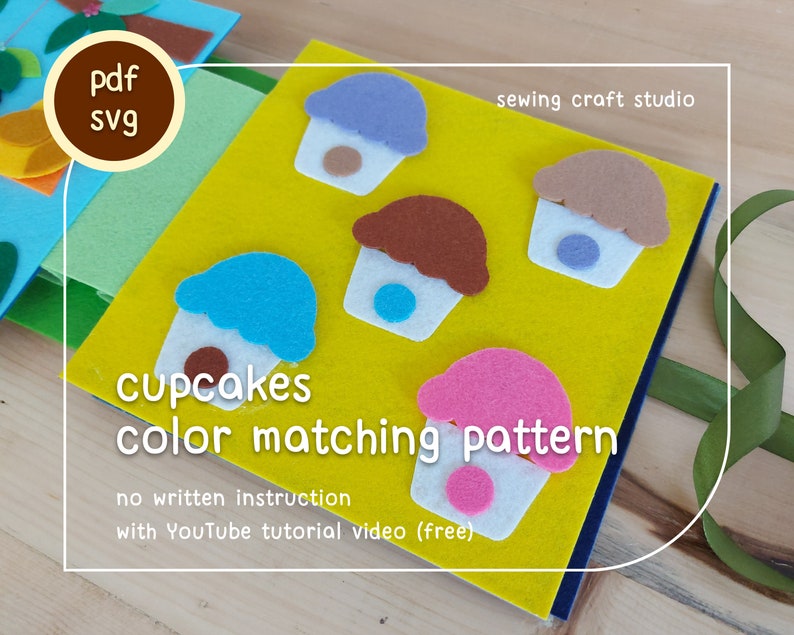 PDF, SVG cupcake color matching quiet book pattern, a no sewing busy book template image 1