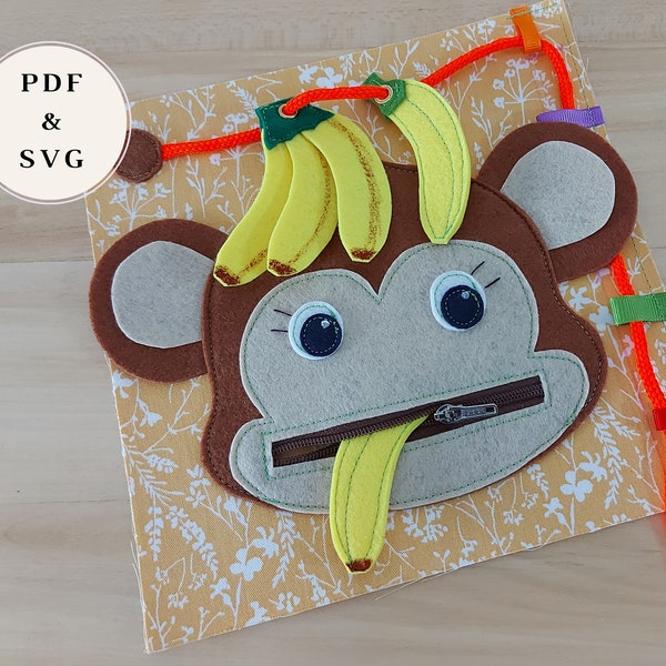 Feeding animal quiet book pattern PDF & SVG with instructions | Zipping monkey busy book montessori