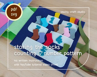 PDF, SVG counting and storing socks quiet book pattern with YouTube video tutorial
