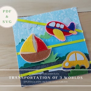 Quiet Book Pattern PDF & SVG, Busy Book Page Pattern Transportation, Felt Book Tutorial, DIY Felt Pretend Play, Baby Toy, Birthday Gift