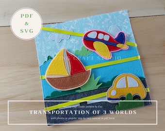 Quiet Book Pattern PDF & SVG, Busy Book Page Pattern Transportation, Felt Book Tutorial, DIY Felt Pretend Play, Baby Toy, Birthday Gift