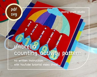 PDF, SVG counting raindrop activity quiet book pattern, no sewing umbrella page busy book