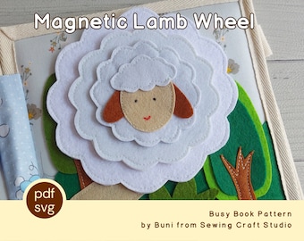 Felt magnetic lamb wheel pattern with tutorial for a toddler's toy sewing project