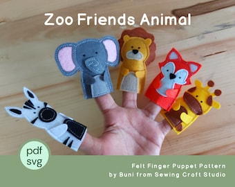 PDF, SVG zoo friends animal felt finger puppet sewing pattern