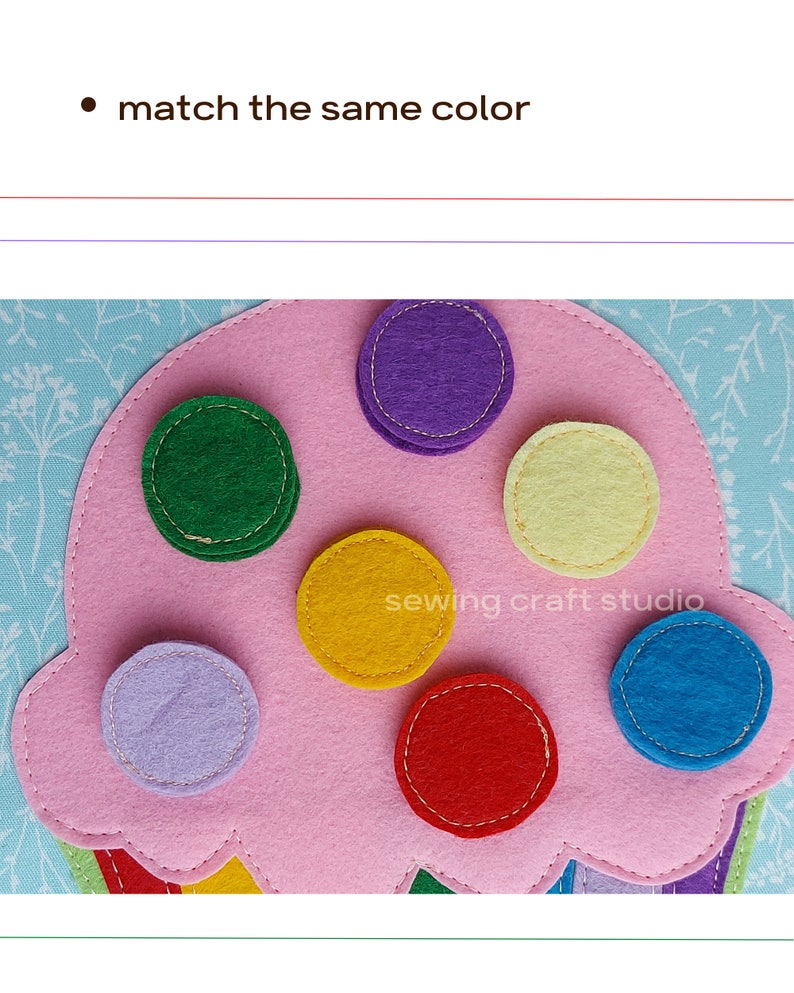 giant and mini cupcake color match quiet book pattern