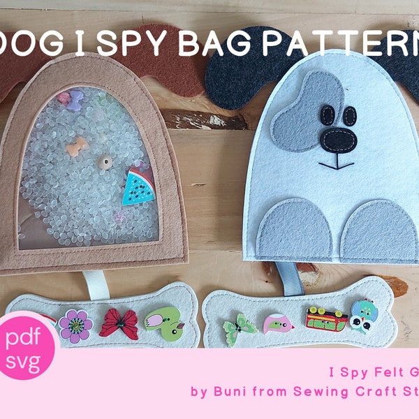 Dog I Spy Bag Muster und Tutorial, PDF & SVG Sensory Bag Filz Spielvorlage
