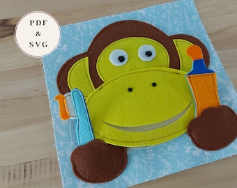 Toothbrushing monkey activity page for a 20x20 cm quiet felt book