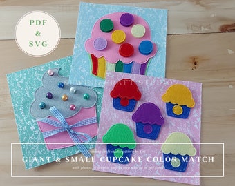 Regular and giant cupcake color match activity pattern for a 20x20 cm felt book