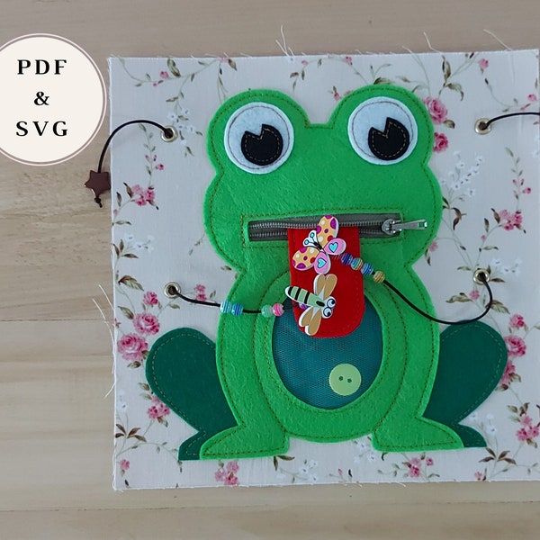 Quiet book pattern PDF SVG feeding animal | Frog busy book page pattern