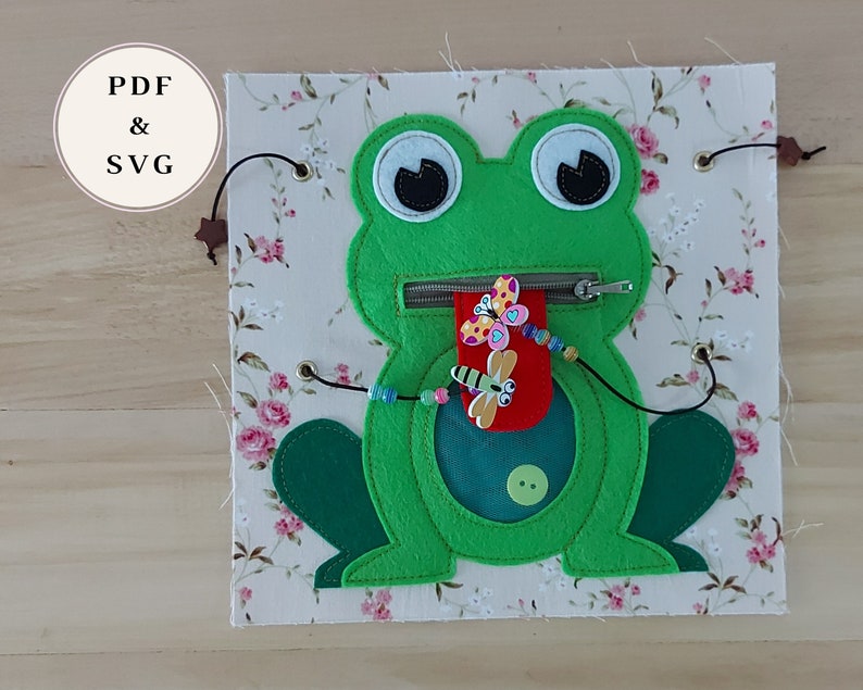 Quiet book pattern PDF SVG feeding animal  Frog busy book image 1
