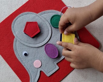 Shapes matching on an elephant, a quiet book activity pattern