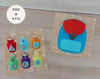 Quiet book pattern PDF & SVG bag and pencils to learn shapes, colors, and counting numbers