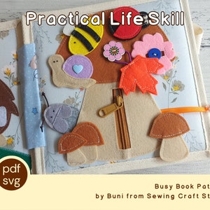 PDF, SVG forest life theme of practical life skill training quiet book pattern with written instruction